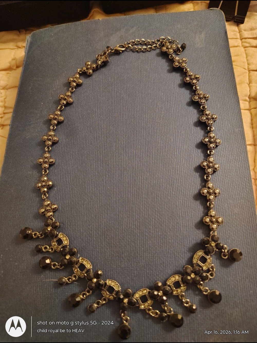 Gold-Tone Black Beaded Floral Statement Necklace - Women Jewelry